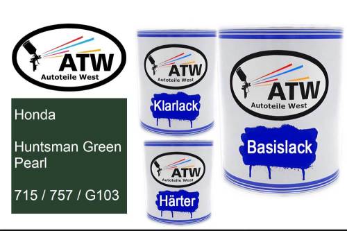 Honda, Huntsman Green Pearl, 715 / 757 / G103: 1L Lackdose + 1L Klarlack + 500ml Härter - Set, von ATW Autoteile West.